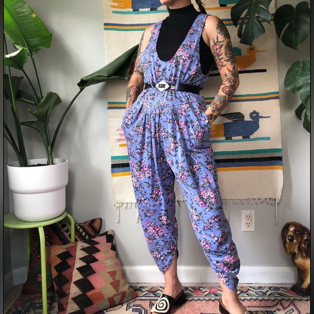 Vintage Retro 80's Floral Jumpsuit